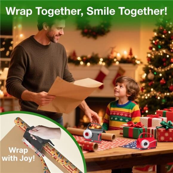 (2-Pack) Wrapping Paper Cutter & Tape Dispenser Dual Use with 4 Tapes - Picture 6 of 7